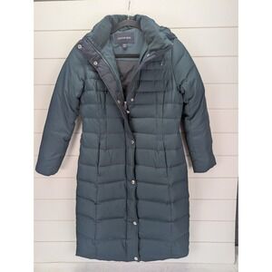 Lands End Down Winter Coat Women XS Hunter Green Long Puffer Jacket Thermal Ski
